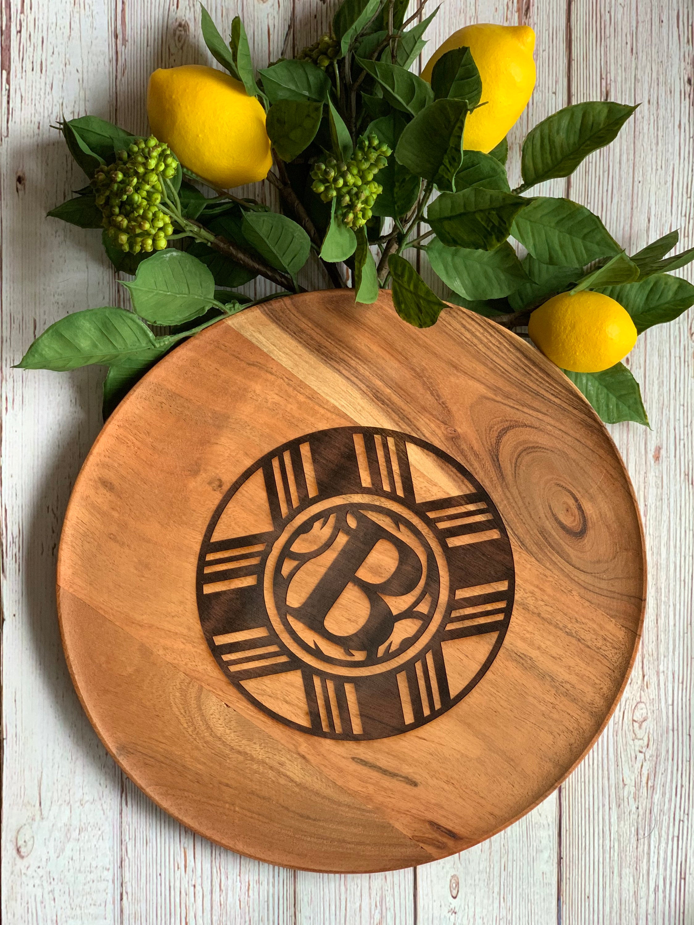 Ready to Ship B Wooden Charger Plate;  Personalized Serving Board; Home Decor; Engagement Gift; Bridal Shower Gift; Mother's Day Gift